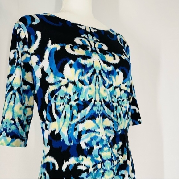 Connected Apparel Multicolor Round Neck Ruched Waist Stretch Sheath Dress Sz 12 - Picture 2 of 9